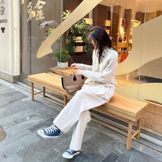 ROMI STUDIO高密双层全棉布亲肤高腰廓形双褶浅卡其长裤 24SSK121 商品图0