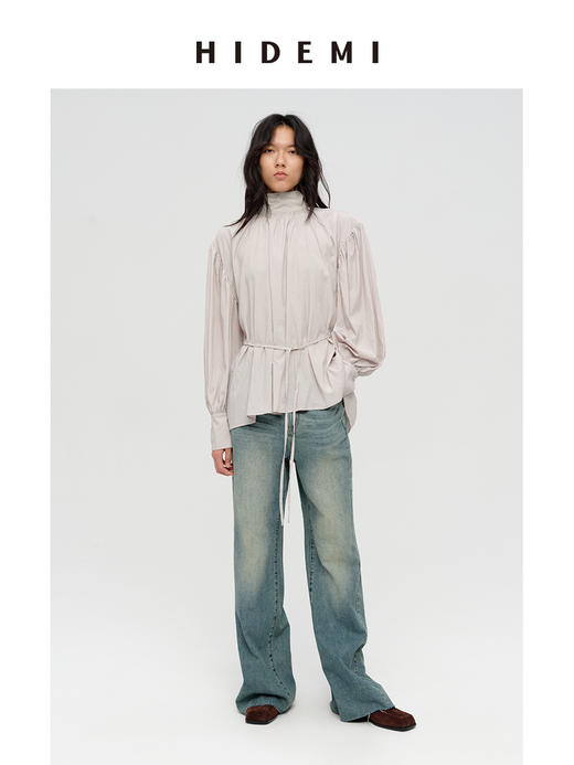 HIDEMI 多重水洗做旧感微喇叭宽松中低腰长裤牛仔裤 商品图10