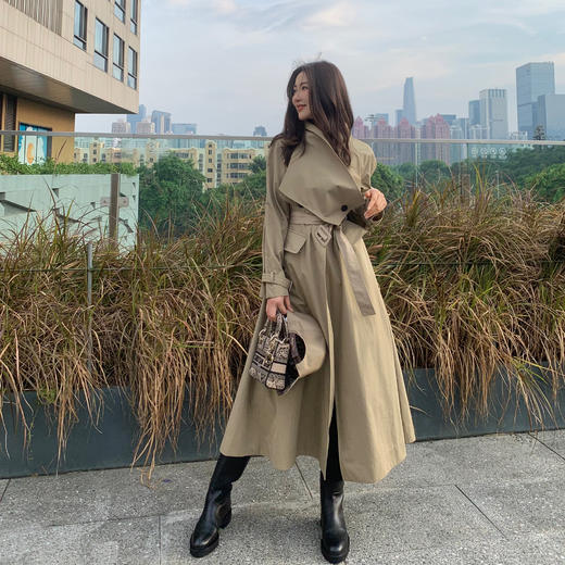 ROMI STUDIO“秋冬美拉德”100%棉宽松大翻领腰带风衣外套23AWW159 商品图0