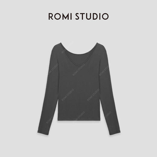 ROMI STUDIO”裸肤挚爱"醋酸混纺弹力U领长袖打底T恤24SST103 商品图1