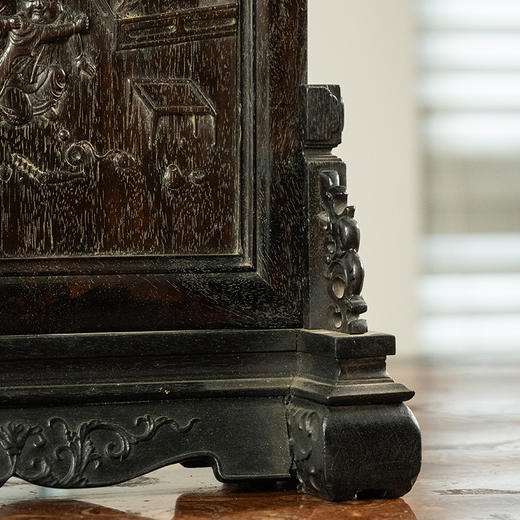 二十世纪 紫檀木雕庭院婴戏图诗文插屏 商品图3