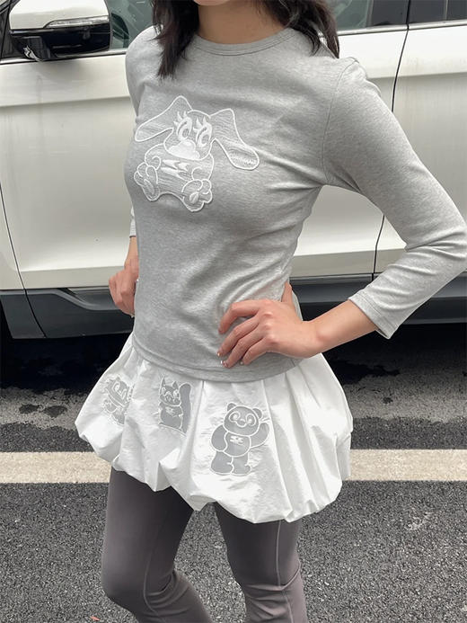 CryingCenter浅灰色狗狗兔蕾丝片女生修身舒适中长袖T哭喊中心 商品图0