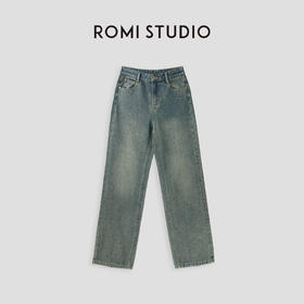 ROMI STUDIO“棕标系列”100%棉腔调穿搭直筒复古绿牛仔裤23AWN287