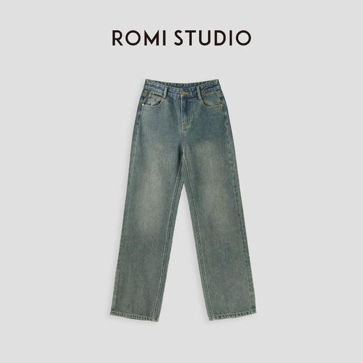 ROMI STUDIO“棕标系列”100%棉腔调穿搭直筒复古绿牛仔裤23AWN287 商品图0