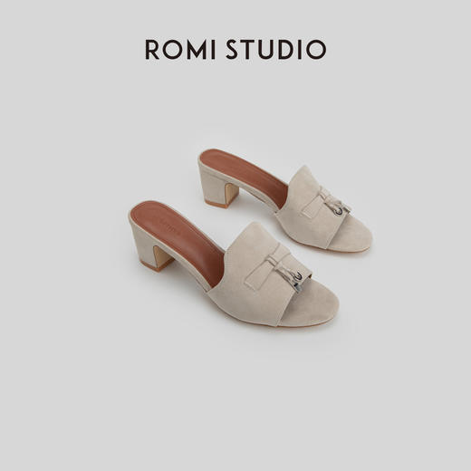 ROMI STUDIO“优雅随性” 法式外穿粗跟一字穆勒半拖鞋 S8013 商品图1
