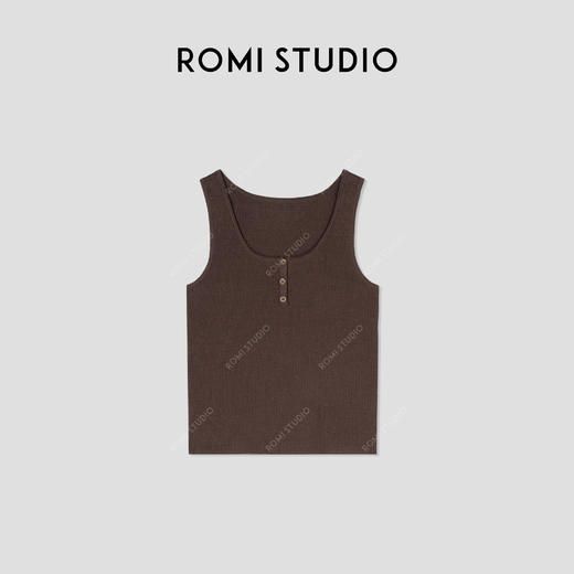 ROMI STUDIO“亨利经典”亚麻棉混纺方领弹力坑条针织背心24SST1048 商品图1