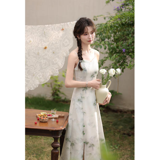 鹿向南 小个子《云雾竹吟》新中式连衣裙2024夏收腰裙子DC00907 商品图1