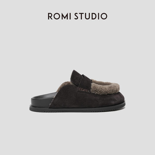 ROMI STUDIO“复古百搭”牛反绒＋羊毛卷厚底勃肯包头半拖鞋23AWS050 商品图1