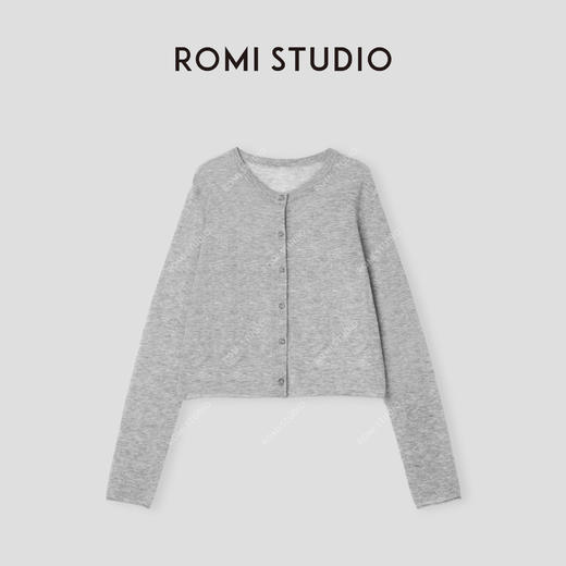 ROMI STUDIO“松弛高知”100%绵羊毛细腻轻薄圆领针织开衫24SSF158 商品图0