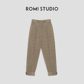 ROMI STUDIO“优雅贵妇”精纺绵羊毛高腰收脚人字格纹西裤23AWK572