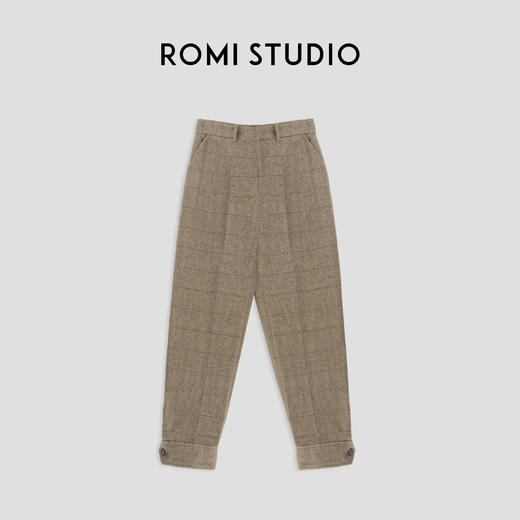 ROMI STUDIO“优雅贵妇”精纺绵羊毛高腰收脚人字格纹西裤23AWK572 商品图0