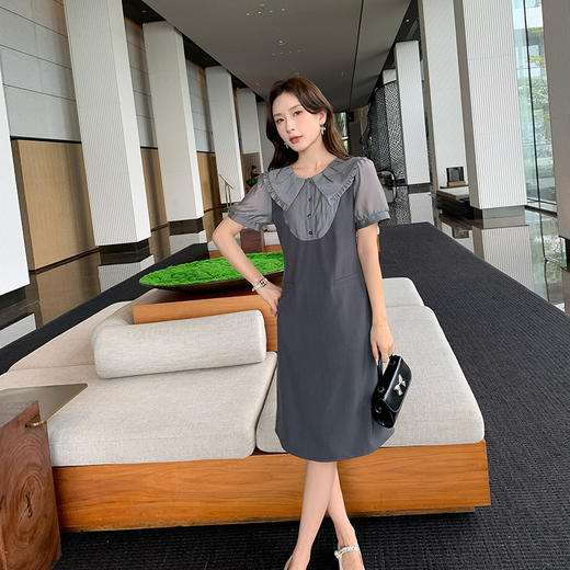 奢姿大码女装2025夏季假两件设计时尚连衣裙胖妹妹减龄娃娃领裙子9942860160 商品图5