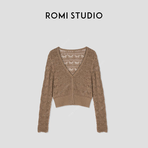 ROMI STUDIO“写意针织”5针亚麻棉混纺桃花针镂空针织开衫24SSM970 商品图0