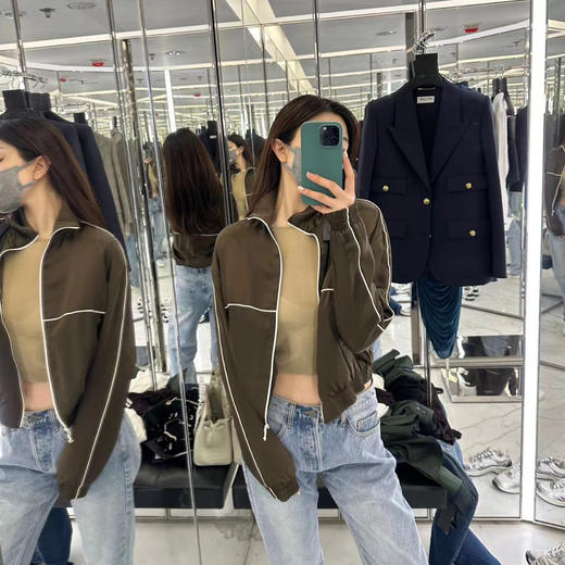 ROMI STUDIO“内外兼备”重磅醋酸撞色立领茶咖色夹克外套23AWT075 商品图2