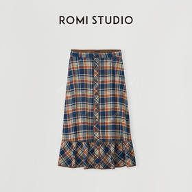 ROMI STUDIO“纽约系列”100%棉美式复古撞色格纹拼接半裙24SSQ071