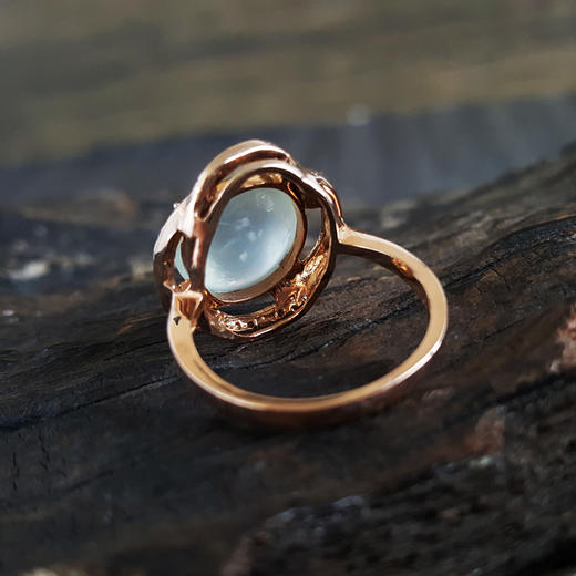 【天然正品】AU750精品玫瑰金镶钻镶天然高冰种蛋面翡翠（圆满、吉祥）戒指13号（戒圈可改）080724PM05 商品图5