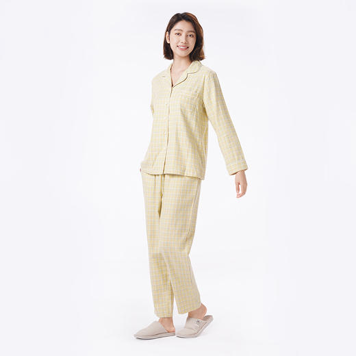 都市丽人睡衣好睡好眠长袖家居服梭织磨毛色织格薄女士梭织棉套装LHT0B7 商品图2