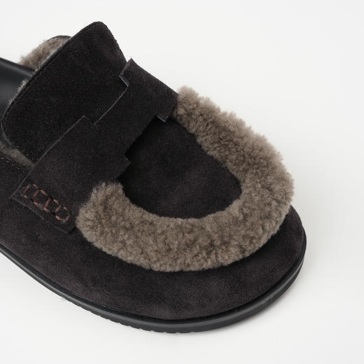 ROMI STUDIO“复古百搭”牛反绒＋羊毛卷厚底勃肯包头半拖鞋23AWS050 商品图2