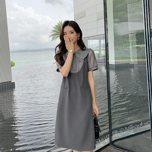 奢姿大码女装2025夏季假两件设计时尚连衣裙胖妹妹减龄娃娃领裙子9942860160 商品图7