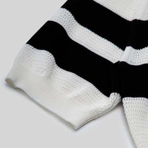 ROMI STUDIO【高品质】简约百搭 条纹镂空拼色针织短袖 M3466 商品图1