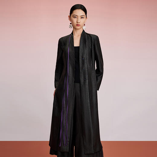 TANGY Collection天意精品2024秋季新品中国风中长款撞色女士风衣外套 商品图1