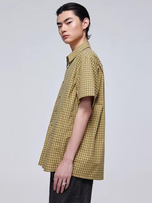 Simple Project/Y24117/黄绿格纹布包扣双褶侧缝插片短袖衬衫 商品图1