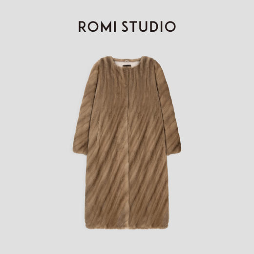 ROMI STUDIO抽刀工艺”中古帕斯条圆领斜排层次感本色皮草23AWW212 商品图2