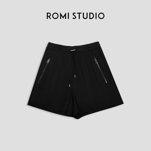 ROMI STUDIO【高品质】百搭休闲 高腰宽松阔腿百搭黑色短裤K3415 商品图4