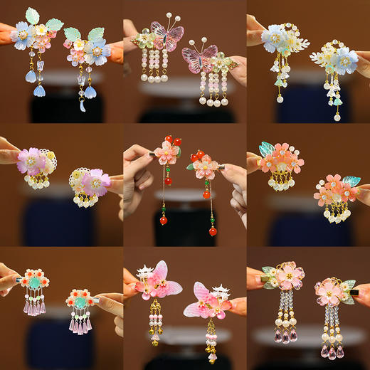 【爆火26款！】公主儿童古风发饰流苏国风复古宝宝发夹中国风汉服古装飘带对夹 商品图0