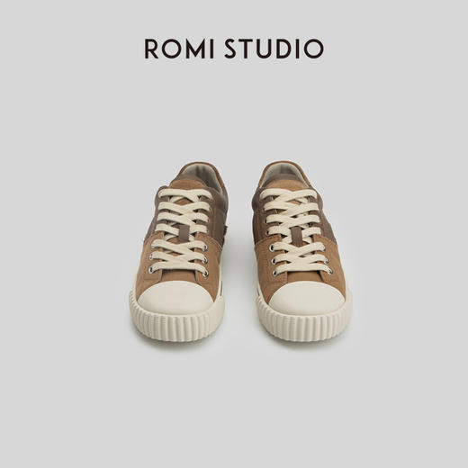 ROMI STUDIO小众简约 百搭皮质帆布撞色拼接饼干休闲鞋 S3537 商品图1