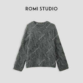 ROMI STUDIO“松弛随性”羊驼毛羊毛混纺圆领麻花针织毛衣23AWM1402