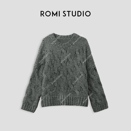 ROMI STUDIO“松弛随性”羊驼毛羊毛混纺圆领麻花针织毛衣23AWM1402 商品图0