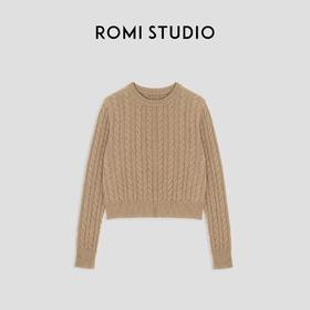 ROMI STUDIO随性优雅'腔调穿搭混纺圆领麻花针织长袖毛衣23AWM913