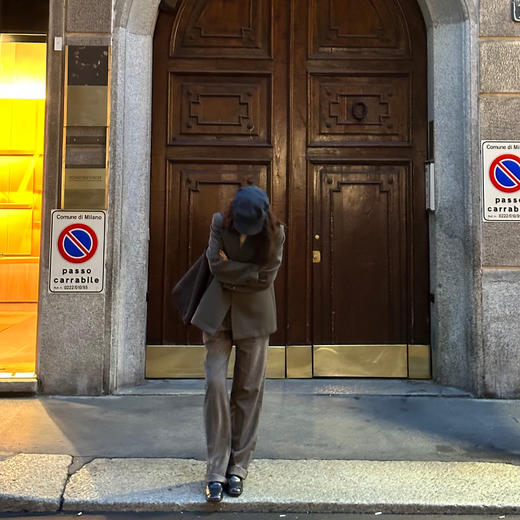 ROMI STUDIO“quiet luxury”羊毛混纺高腰直筒抽绳格纹裤23AWK192 商品图4