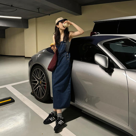 ROMI STUDIO“美式复古”100长绒斜纹竹节棉背带直筒牛仔裙421H5006 商品图1