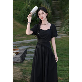 鹿向南 小个子「松露小黑裙」法式时尚连衣裙女夏季新款收腰气质裙子