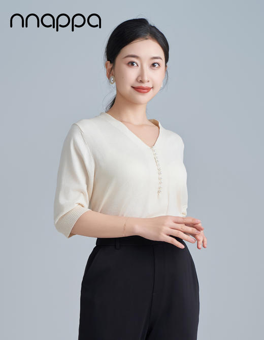 冰丝V领珍珠短袖CA7204 商品图1