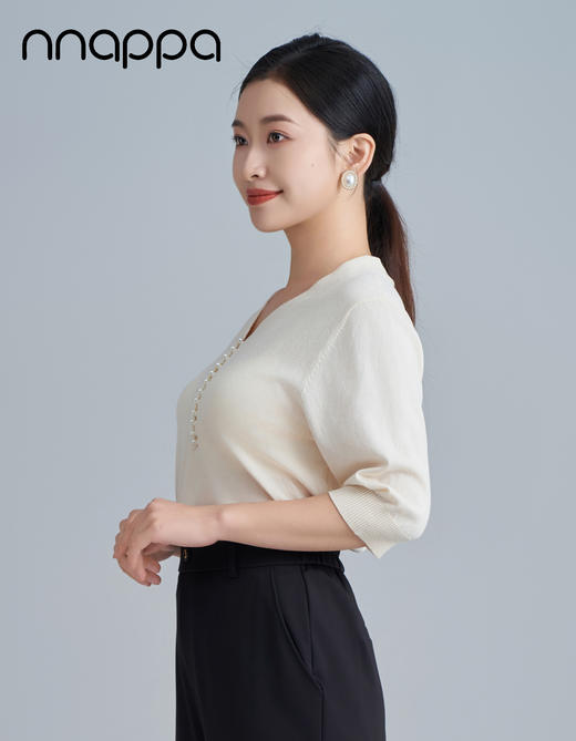 冰丝V领珍珠短袖CA7204 商品图2