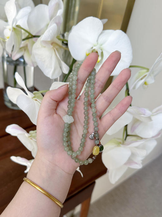 难以复制的国风美学——晴水和田玉珠串！玉质地油润细腻，莹润冰透的果冻质感~整体色调清新淡雅，佩戴复古雅致！细腻温润，清幽洁净， 衬托东方女子的从容与风雅 商品图6