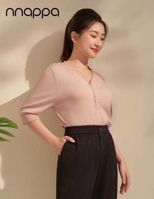 冰丝V领珍珠短袖CA7204 商品图5