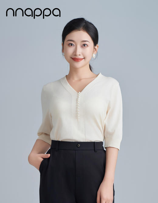 冰丝V领珍珠短袖CA7204 商品图0