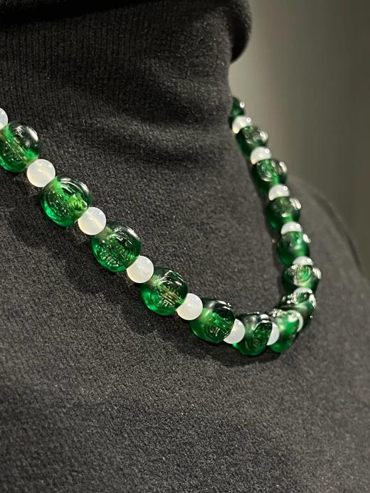 团寿纹翠绿琉璃三面珠項链，顺丰包邮 商品图6