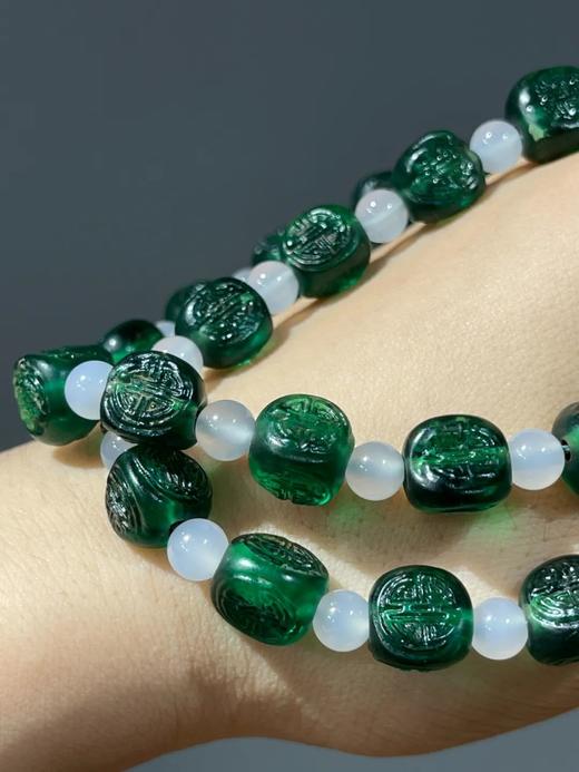团寿纹翠绿琉璃三面珠項链，顺丰包邮 商品图13