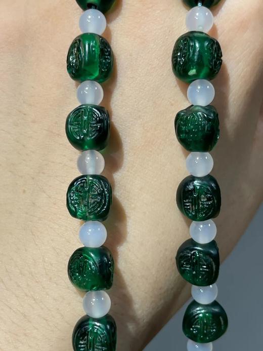 团寿纹翠绿琉璃三面珠項链，顺丰包邮 商品图14