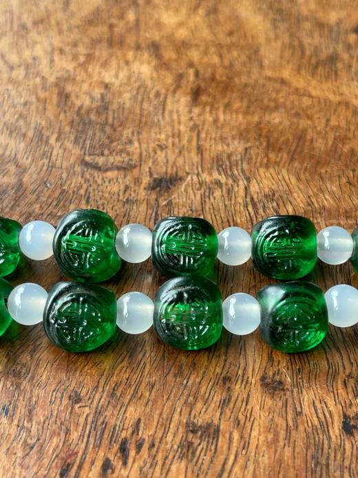 团寿纹翠绿琉璃三面珠項链，顺丰包邮 商品图3