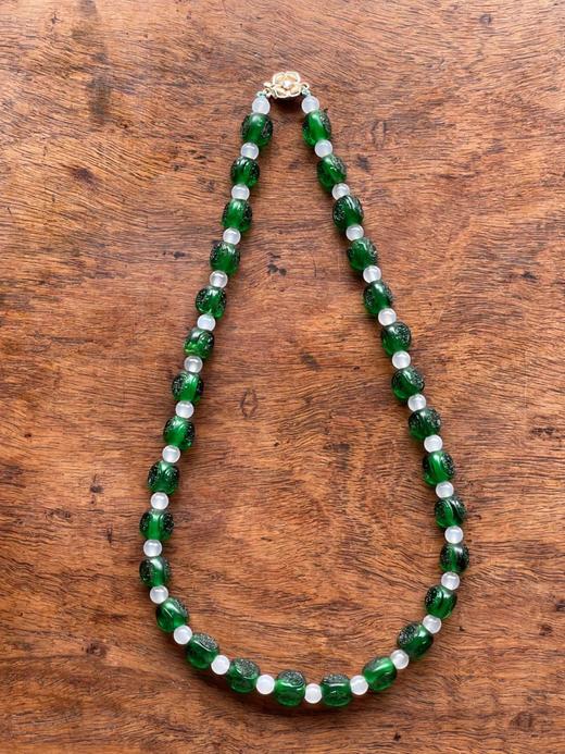 团寿纹翠绿琉璃三面珠項链，顺丰包邮 商品图0