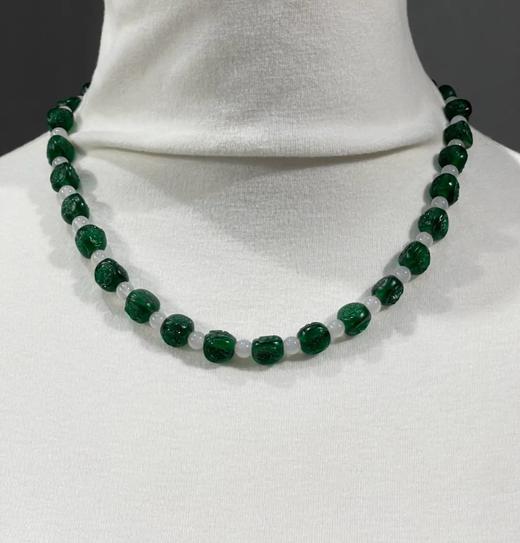 团寿纹翠绿琉璃三面珠項链，顺丰包邮 商品图4