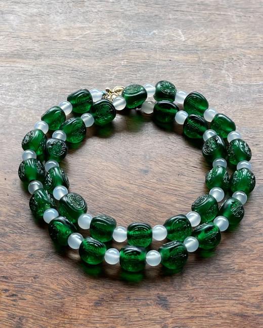 团寿纹翠绿琉璃三面珠項链，顺丰包邮 商品图9