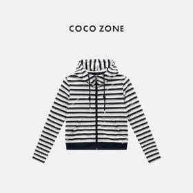 COCO ZONE 条纹连帽拉链外套简约显瘦长袖上衣CC2C1322
