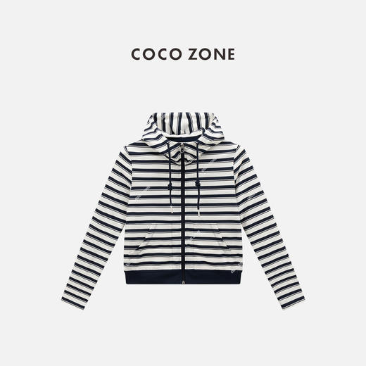 COCO ZONE 条纹连帽拉链外套简约显瘦长袖上衣CC2C1322 商品图0